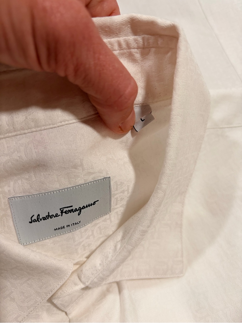 Salvatore Ferragamo white on white micro print button down - Size L - Picture 10 of 13